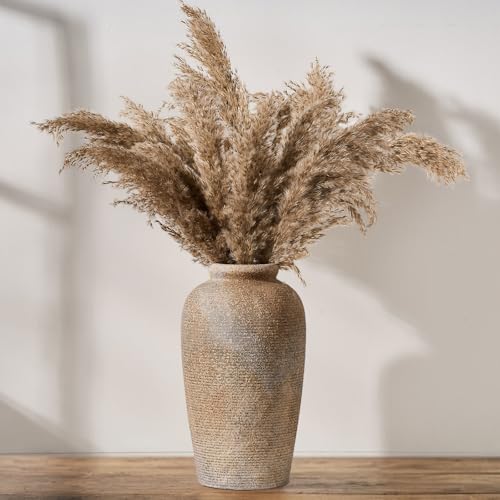 Emotionally Grounded Vase, Vaseking Large Ceramic Rustic Vase, 11 inch Minimalist Decorative Farmhouse Tall Vases for Home Decor, Living Room, Enterway, Table Decoration, Brown - color: Imitation Wood Color