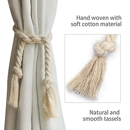 8 Pack Curtain Ties, Outdoor Curtain Tiebacks, Natural Cotton Curtain Holders, Village Rural Rustic Curtain Holdbacks, Nautical Curtain TieBacks Rope for Patio Drapery Pergola Drapes, Beige - color: Beige Rope 8 Pack