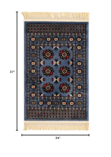Rugs.com Bokhara Collection Rug – 2x3 Blue Medium-Pile Rug Perfect for Entryways, Kitchens, Breakfast Nooks, Accent Pieces - color: Blue, size: 2' x 3'