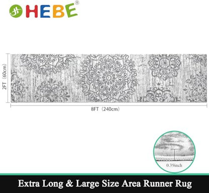 HEBE Hallway Runner Rug 2'x8', Washable Non Slip Kitchen Rug Runner - color: Grey, size: 2' x 8' (Rectangular)