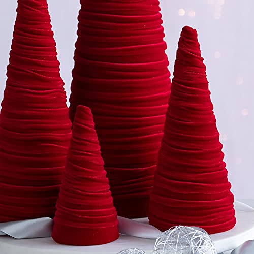 Your Heart's Content Red Velvet Trees Set of 4, Luxurious Handcrafted Valentine Tree, Cozy Mantel Accent, Elegant Entryway Shelf Sitter, Winter Wedding Centerpiece (Red) - color: Red