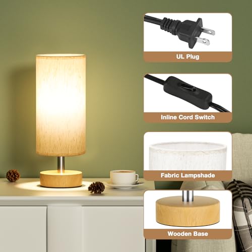 Table Lamps Set of 2 （Cream Shade - Wood Base, 11.6" Inline Control） - color: Cream Shade-Wood Base 2pcs, size: 11.6" Inline Control