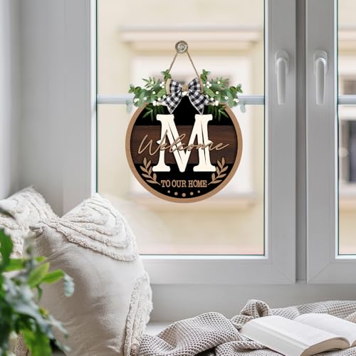 Monogram Letter M Front Door Sign, Welcome to Our Home Family Last - color: M