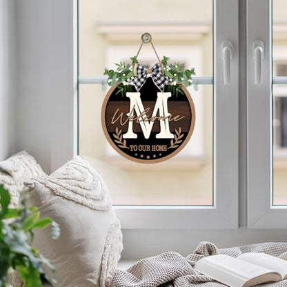 Monogram Letter M Front Door Sign, Welcome to Our Home Family Last - color: M