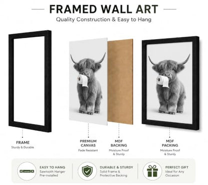Framed Fun Animal Cattle Canvas Wall Art Poster Prints 8×10In1P Be Hung - color: bathroom-4, size: 8×10in