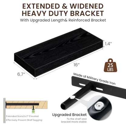 Dreamland 16" Black Floating Shelves 6.7" Deep Wall Mounted Set of 2 - color: Black, size: 6.7"D x 16"L