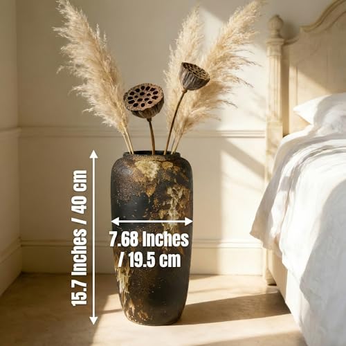 Black Rustic Ceramic Floor Vase, 15.7 Inch, Farmhouse Large Decor - size: 15.7 Inch