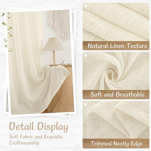 LAMIT Beige Sheer Linen Cafe Curtains 30 Inch Length 2 Panels for Windows - color: Beige, size: 34"W x 30"L (Pack of 2)