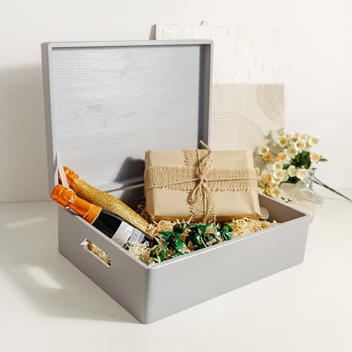 Creative Deco XL Gray Wooden Box Storage with Hinged Lid - color: Gray, size: XL | Handles