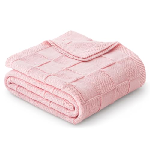 Whale Flotilla Checkered Knit Throw Blanket for Couch, Pink - color: Pink, size: 50x60 Inch