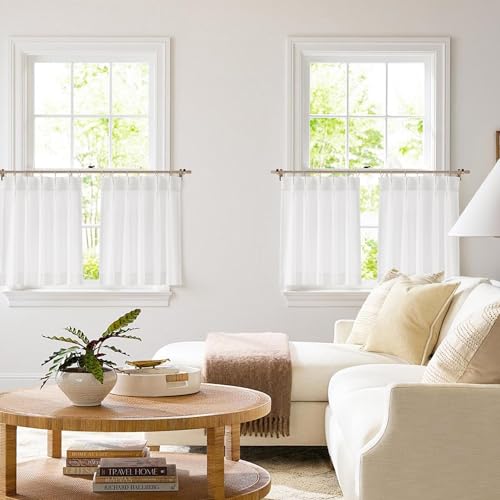 Vision Home White Pinch Pleated Tier Curtains 36 inch - color: White/Pinch, size: 25"W x 36"L (Pack of 2)