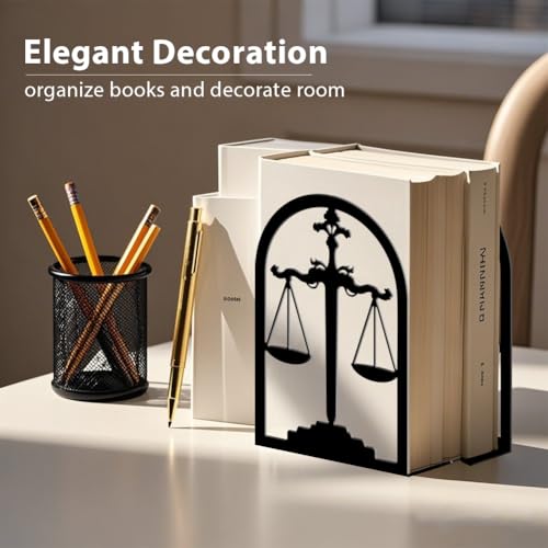 2pcs Balance Scale Book Ends Fair Black Metal Non-Slip Bookends Reading Decorative Large Book End Stoppers for Shelves Birthday Housewarming - style: Balance Scale