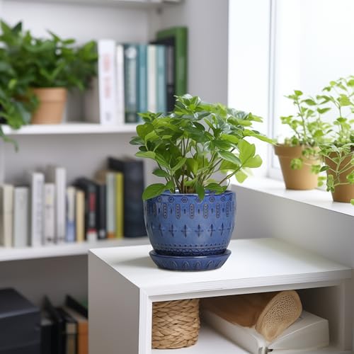 G EPGardening Plant Pot 5 Inch, Ceramic Planter for Indoor Plants, Blue - color: Columnar Blue