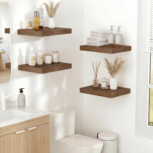Vivelove 10x10 Inches Floating Shelves Wall Mounted Set of 2, Walnut - color: Walnut, size: 10.2”wx10.2”dx1.5”h