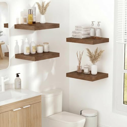 Vivelove 10x10 Inches Floating Shelves Wall Mounted Set of 2, Walnut - color: Walnut, size: 10.2”wx10.2”dx1.5”h