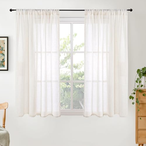 BGment 42X45 Inch Length Linen Semi Sheer Curtains for Living Room Window - color: Linen, size: 42"W x 45"L (Pack of 2)