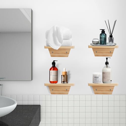 Small Wall Shelves,Speaker Shelf,Floating Shelf Trapezoid for Wifi Router - color: Natural Wood, size: Set of 2