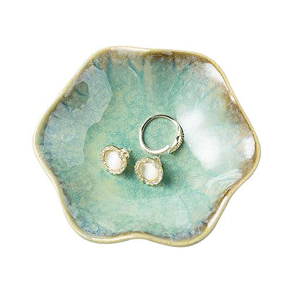 BEUNAIZER Jewelry Dish Tray, Ring Dish, Ceramic Trinket Tray, Key Bowl - color: Emerald Green