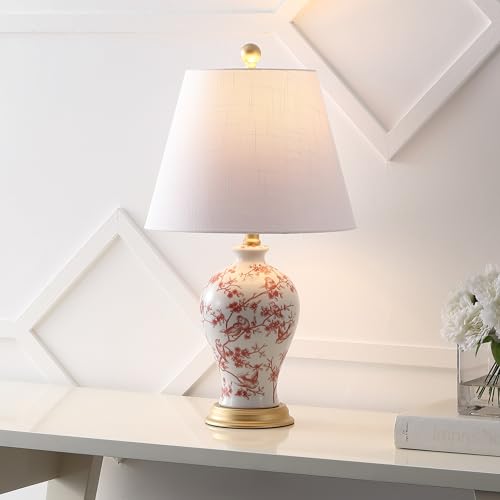JONATHAN Y Grace 24" French Country Floral Urn Ceramic Lamp, White/Red - color: White/Red