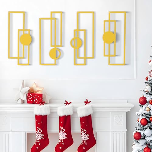 DICYWUDI Large 4 Pieces Gold Metal Wall Arts,16.5 x 7 inch Modern Geometric Decor Hanging for Indoor Kitchen Bathroom Bedroom Living Room Dining Roomm