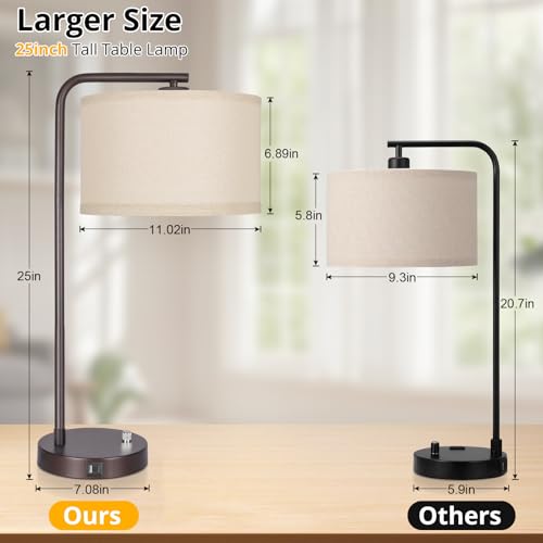 Tall Table Lamps Set of 2, Fully Dimmable Bedside Lamp with USB C+A Ports - color: Brown 2 Pack