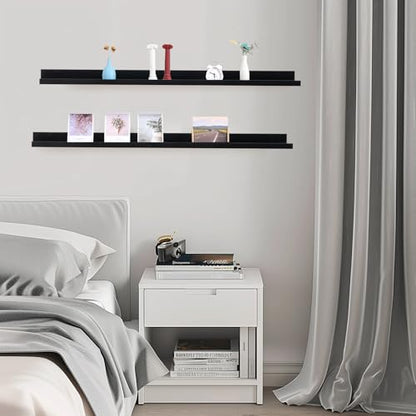 Muzilife 55" Large Floating Shelves Wood Wall Shelf with Lip, 2Pcs, Black - color: Black, size: 55"