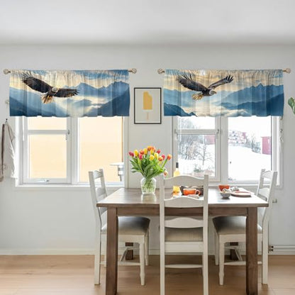 Eagle Valance Curtain for Windows 2 Pack Rustic Sun Soaring Mountain Cloud Blue Sky Rod Pocket Window Treatments Short Curtains for Kitchen Windows Bathroom Bedroom 54x18 Inch - color: Eagle