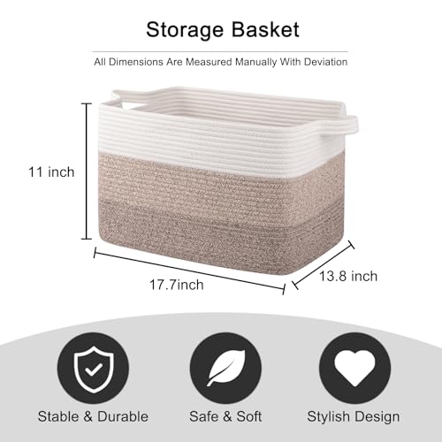 OIAHOMY Woven Blanket Basket Laundry Basket Dog Toy Basket Gradient Brown - color: Gradient Yellow, size: 17.7”x13.8”x11”