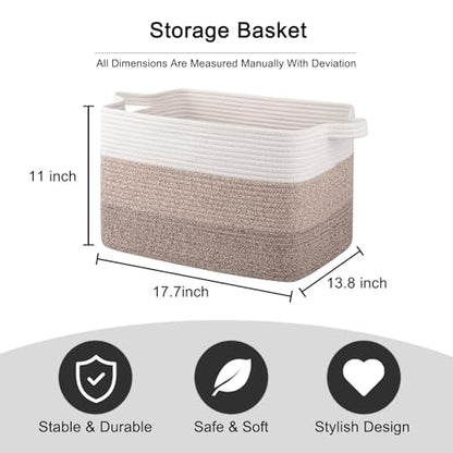 OIAHOMY Woven Blanket Basket Laundry Basket Dog Toy Basket Gradient Brown - color: Gradient Yellow, size: 17.7”x13.8”x11”