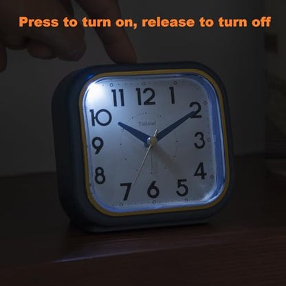 Tinload 4.3" Vintage Retro Analog Alarm Clock, Super Silent Non Ticking Clock with Manual Light, Snooze, Battery Operated, Simply Design, for Living Room, Bedroom, Bedside, Desk(Blue-V2) - style: Blue-Gold