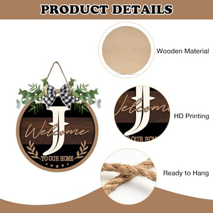 Monogram Letter J Front Door Sign, Welcome to Our Home Family Last - color: J