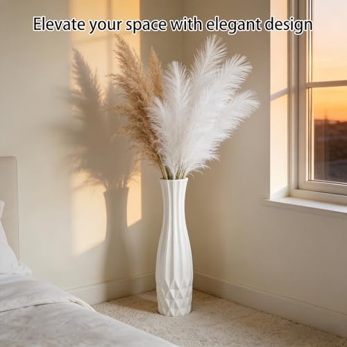 White Tall Ceramic Floor Vase, 24 Inch, Flared Geometric Design - color: Shape 2, size: 24 Inch-1