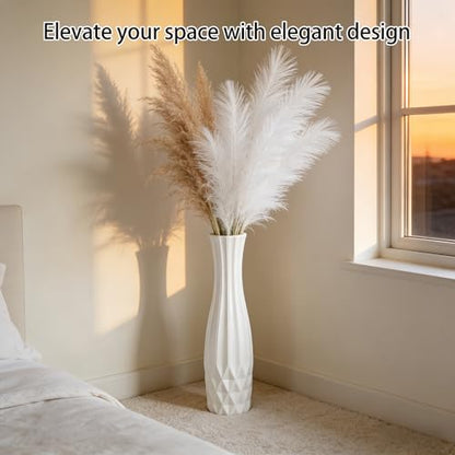 White Tall Ceramic Floor Vase, 24 Inch, Flared Geometric Design - color: Shape 2, size: 24 Inch-1