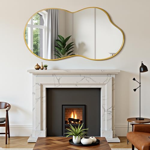 Suidia Irregular Wall Mirror, 40"x26" Bathroom Mirror Asymmetrical Mirrors Artistic Mirrors Decorative for Living Room Bedroom Bathroom Hallway Entryway, Gold, Cloud Style - color: Gold, size: 40"L x 26"W
