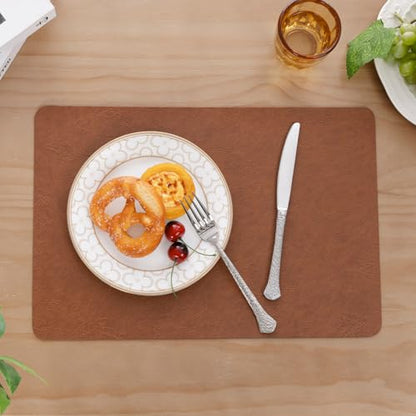 SHACOS Faux Leather Placemats Set of 8 Place Mats Table Mats, Brown Blue - color: Brown and Blue