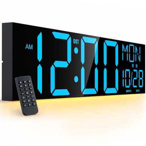 JALL 30" Extra Large Digital Wall Clock with 7.3-inch Jumbo Numbers, Giant LED Wall Clock with Remote, Digital Clock for Living Room, Gym, Warehouse, Office, Home Decor, Plug-in, Blue - color: Blue, size: 30 inches