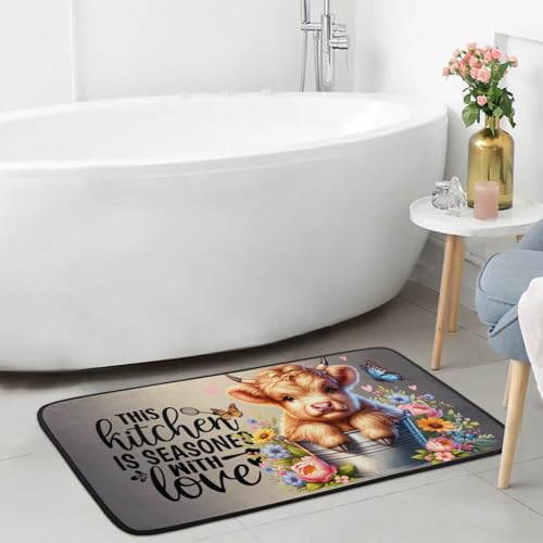 Highland Cow Kitchen Rug Non-Slip Indoor Carpet Absorbent Welcome Mat - color: A:a-1