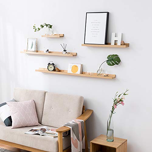 HOMWOO Floating Shelves Natural Wood Wall Shelves Wall Mounted Picture Ledge for Home, Living Room, Bedroom, Bathroom, Office,24 Inches - size: 24 inches