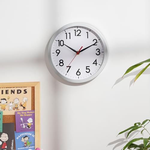 AKCISOT 8 Inch Wall Clock, Silent Battery Operated Analog Clock, Silver - color: B_silver, size: 8 Inch
