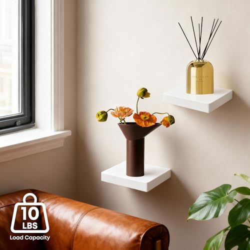Small Floating Shelves for Wall Set of 2, 6 Inch Square Shelves, White - color: White, size: 6 Inch-2 Pcs