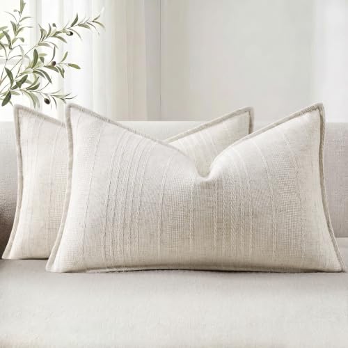 decorUhome Cream White Linen Lumbar Throw Pillow Covers 12x20 Set of 2 - color: Cream White, size: 20" x 12" (Pack of 2)