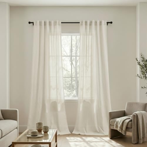 Cream Narrow Curtains 84 Inch Length 2 Panels Set, Back Tab Neutral Country Farmhouse Light Filtering Linen Sheer Skinny Drapes for Living Room Bedroom, Natural Ivory, 42" Wide x 84" Inches Long - color: Natural, size: 42"W x 84"L (Pack of 2)