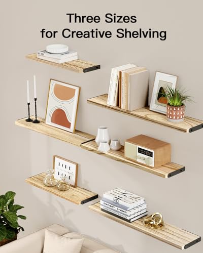 Amada Solid Paulownia Wood Wall Shelves, Large Size, 6 Pcs, Natural Wood - color: Wooden, size: Large