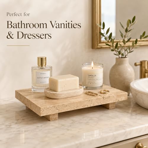 Travertine Vanity Riser for Soap & Perfume 9.84 in - color: Beige Travertine-9.84 in