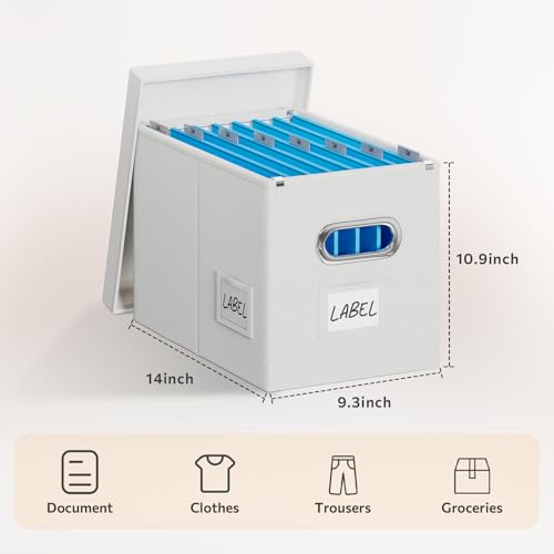 FHSQX 2Pack File Box with Lid,White,14 x 9.3 x 10.9 in - color: White, size: 14 x 9.3 x 10.9 in (2Pack)