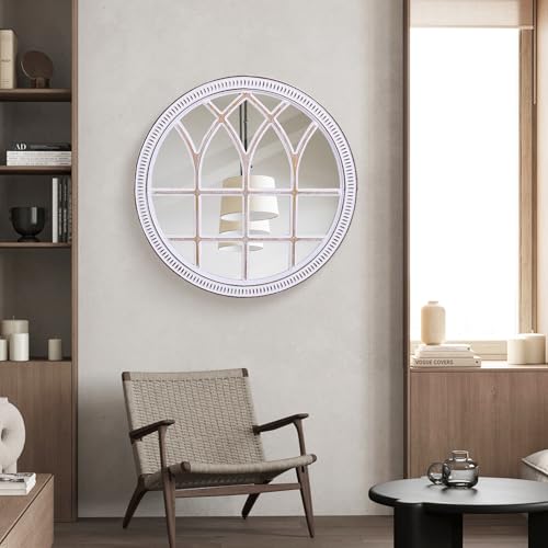 Rustic Farmhouse Round Window Mirror, 36 Inch Wood Frame Wall Mirrors - color: D - 36 in
