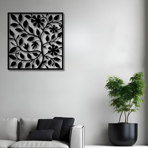 Metal Wall Decor | 17'' x 17'' x 0.05'' Leaves and Branches Art Themed Wall Decorations | Handmade Indoor and Outdoor Wall Art (17'' x 17'', Leaves and Branches, Black) - size: 17'' x 17'', style: Leaves and Branches