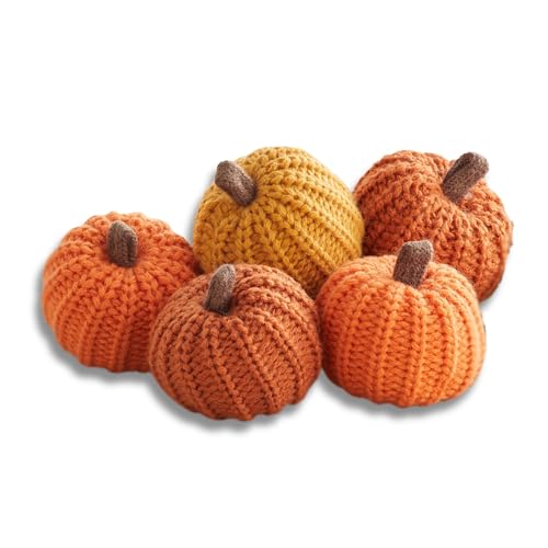 Mini Knit Pumpkins, Orange, Set of 5 (Mini Knit Orange) - color: Mini Knit Orange