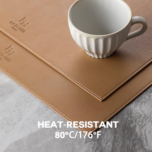 Baroyal Faux Leather Placemats Set of 4 Vinyl Washable Wipeable Table Mats for Kitchen Dining Table Heat Resistant Waterproof Indoor/Outdoor Placemats Non-Slip Easy Clean Place Mats (British Khaki) - color: B-british Khaki