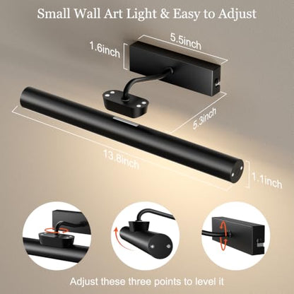 Picture Light for Wall, 4000mAh, 13.8 Inch, 2 Pack, Black - color: Black